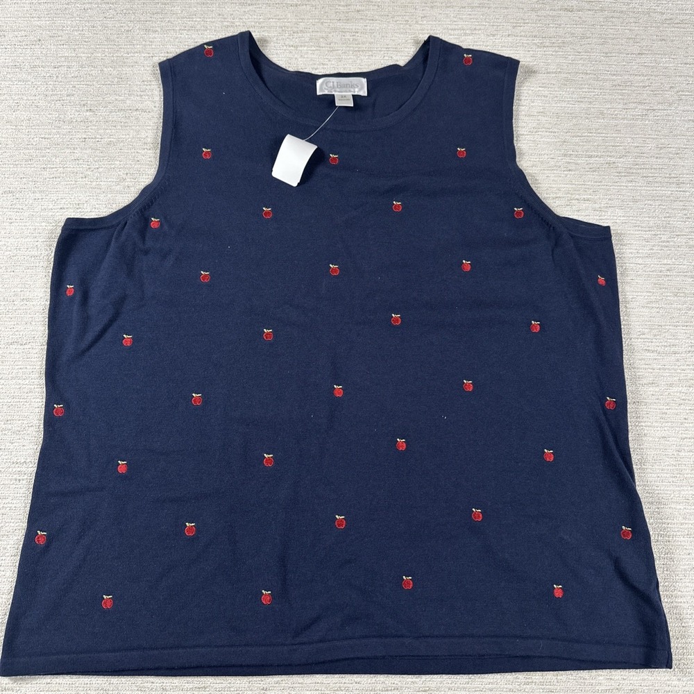 Apple Embroidered Sweater Vest 2X Preppy Teacher Academia Novelty Navy Plus